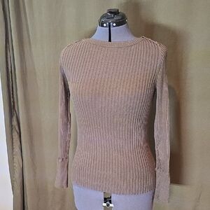 Elegant Ribbed Tan Sweater